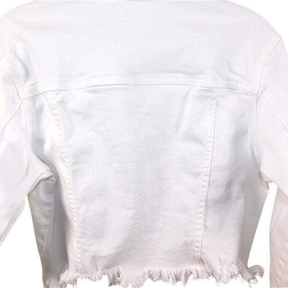 CELLO White Cropped Raw Hem Denim Jacket - Size M - Picture 8 of 12